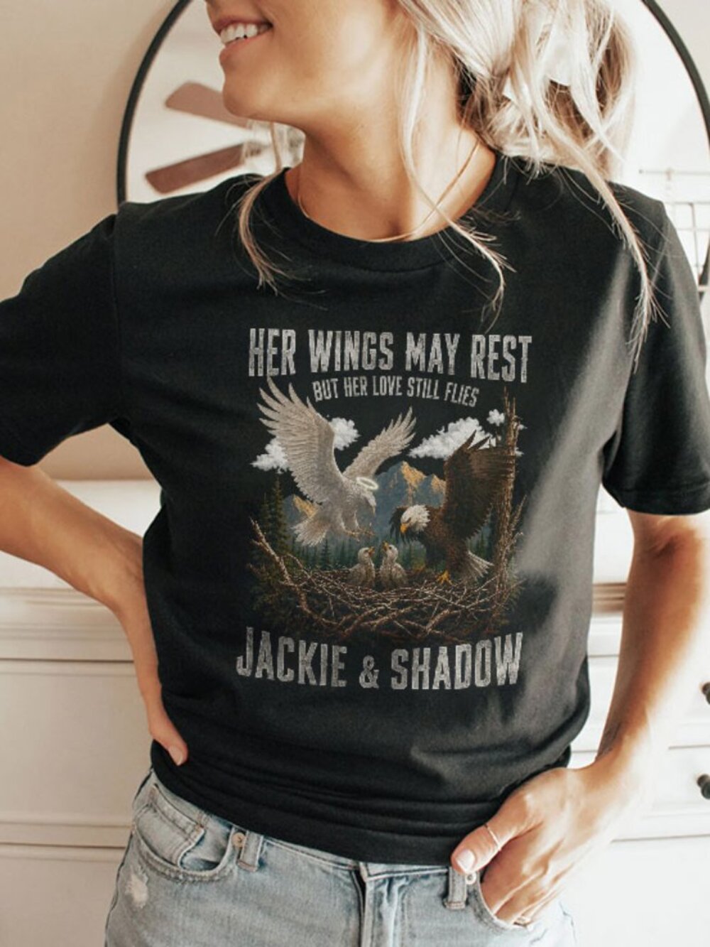 Her Wings May Rest But Her Love Still Flies Jackie & Shadow Bald Eagle T Shirt
